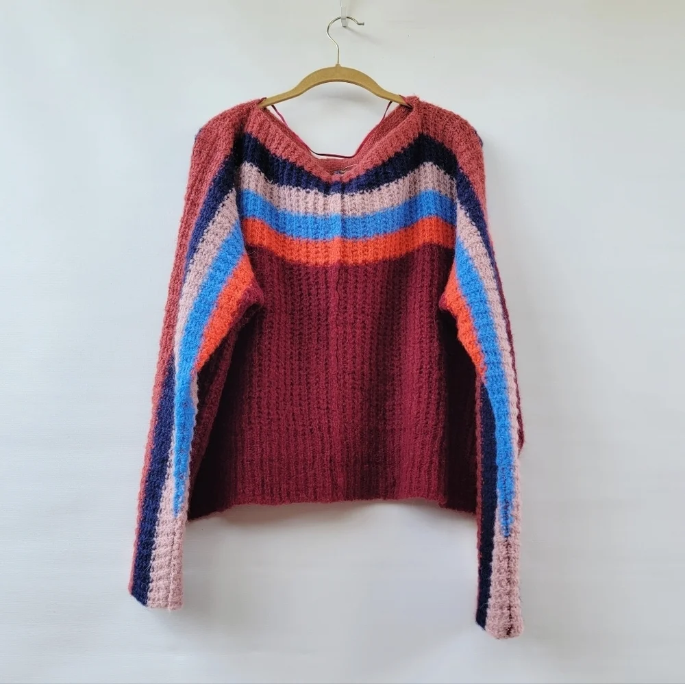 Free People New See the Rainbow Alpaca Striped Sweater Size XS Boho Scandi